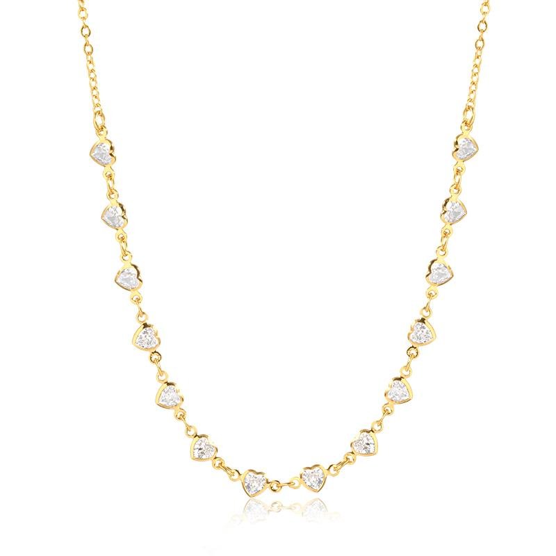 CHOKER ZIRCONIAS CORAÇÕES BANHADO OURO - CRISTAL