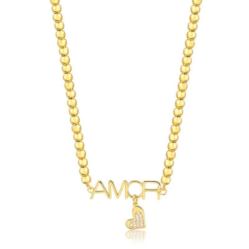 GARGANTILHA AMOR BANHADO OURO - CRISTAL