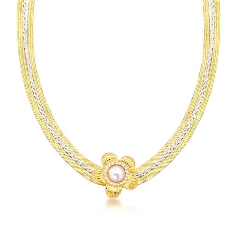 GARGANTILHA FLOR BANHADO OURO/PRATA - CRISTAL