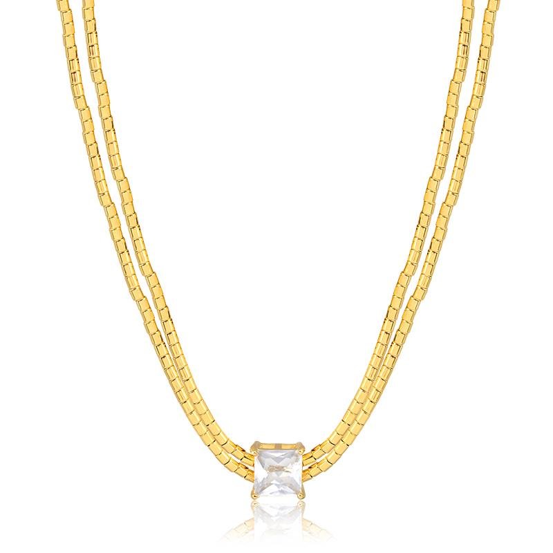 GARGANTILHA CANINHOS BANHADO OURO - CRISTAL