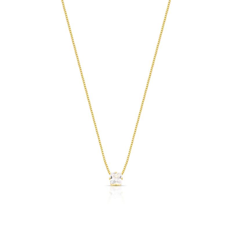 GARGANTILHA PONTO DE LUZ QUADRADO BANHADO OURO - CRISTAL