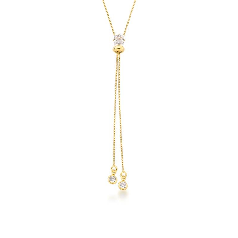GRAVATINHA PONTO DE LUZ QUADRADO BANHADO OURO - CRISTAL