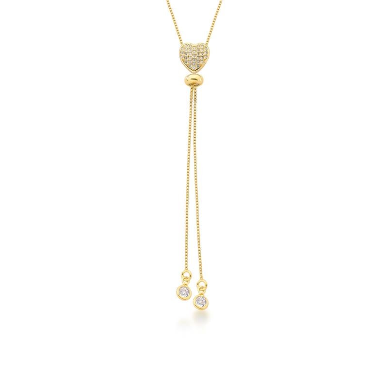 GRAVATINHA CORAÇÃO CRAVEJADO BANHADO OURO - CRISTAL
