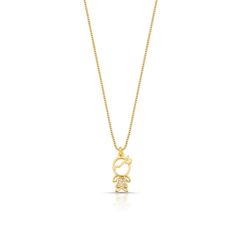 GARGANTILHA MENINA CRAVEJADA BANHADO OURO - CRISTAL