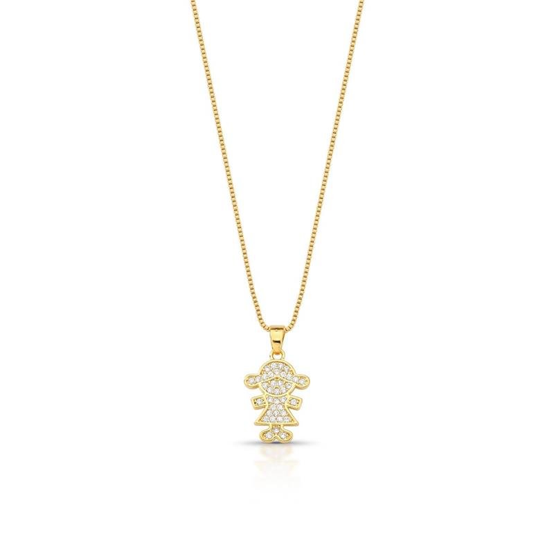 GARGANTILHA MENINO CRAVEJADO BANHADO OURO - CRISTAL