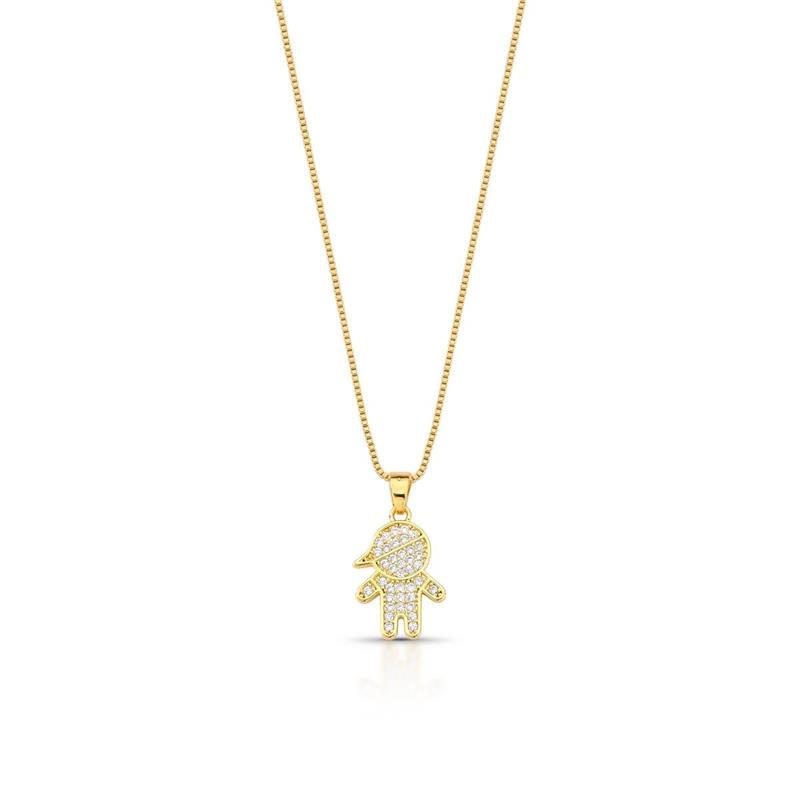 GARGANTILHA MENINA CRAVEJADA BANHADO OURO - CRISTAL