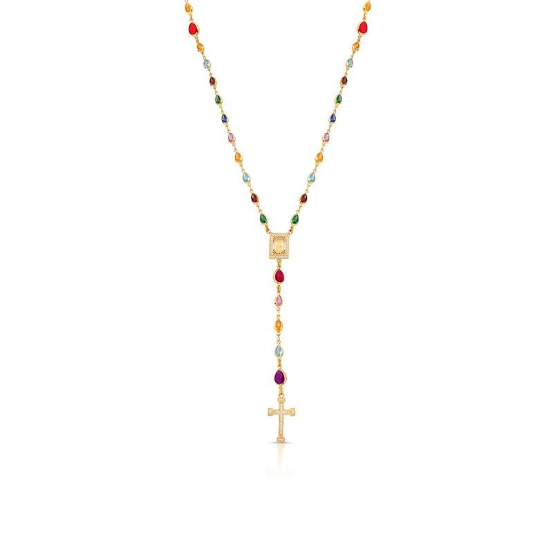 GARGANTILHA TERÇO NOSSA SRA DAS GRAÇAS BANHO OURO - COLORIDO