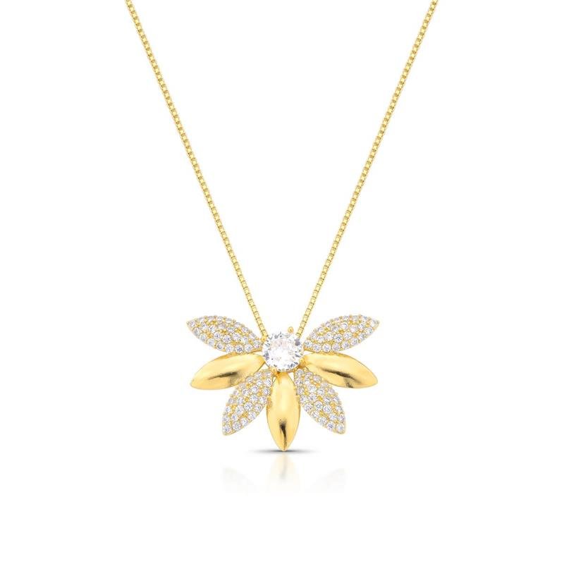 GARGANTILHA FLOR CRAVEJADA BANHADO OURO - CRISTAL