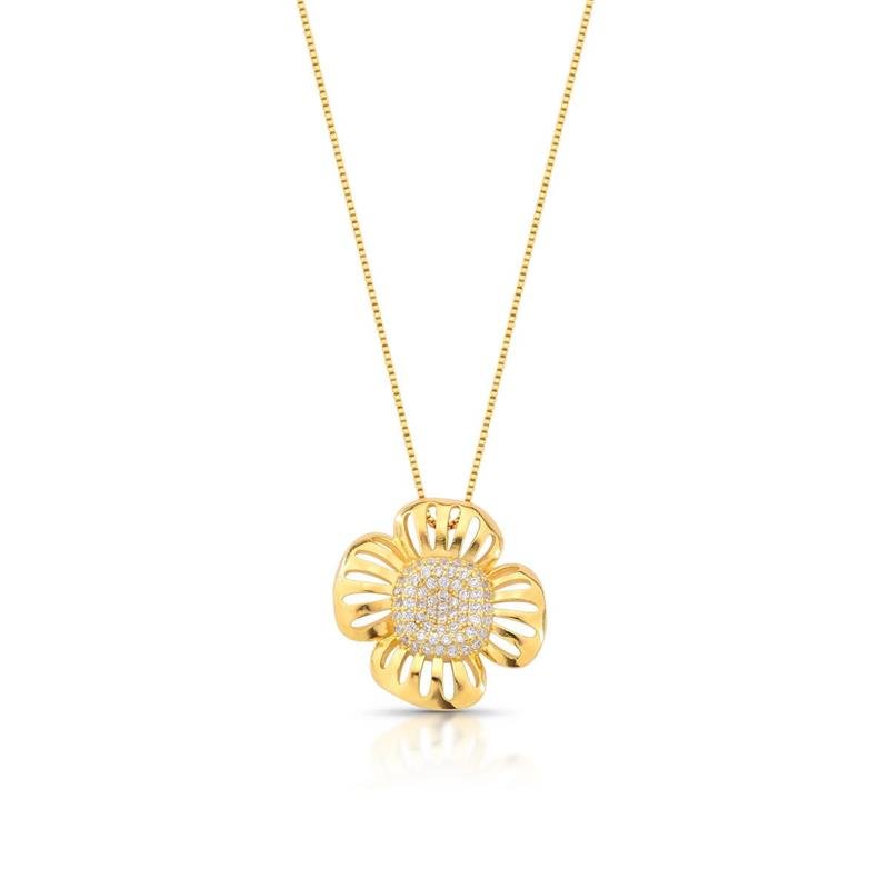 GARGANTILHA FLOR CRAVEJADA BANHADO OURO - CRISTAL