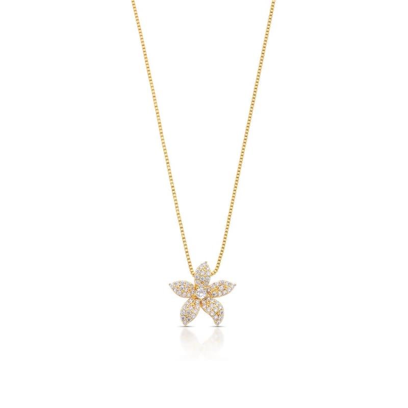 GARGANTILHA FLORZINHA CRAVEJADA BANHADO OURO - CRISTAL