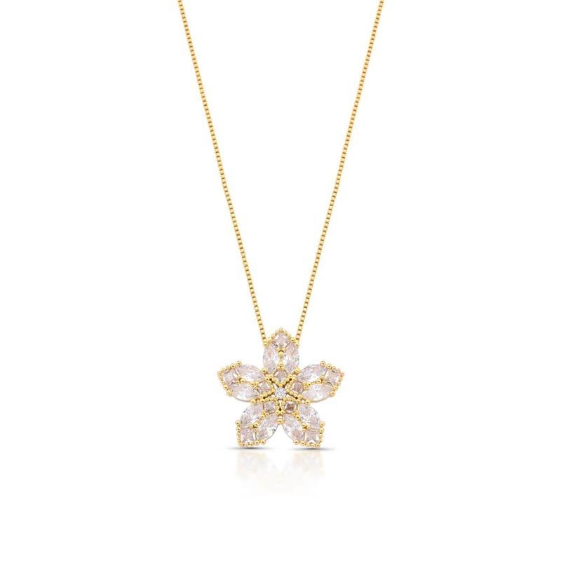 GARGANTILHA FLOR CRAVEJADA BANHADO OURO - CRISTAL