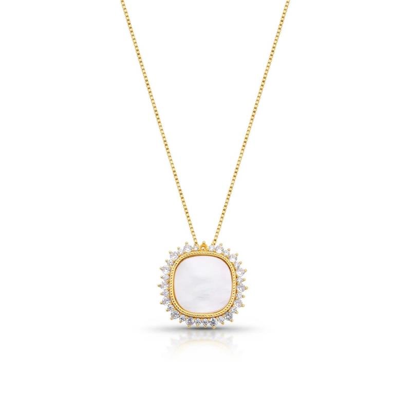 GARGANTILHA QUADRADO BANHADO OURO - CRISTAL