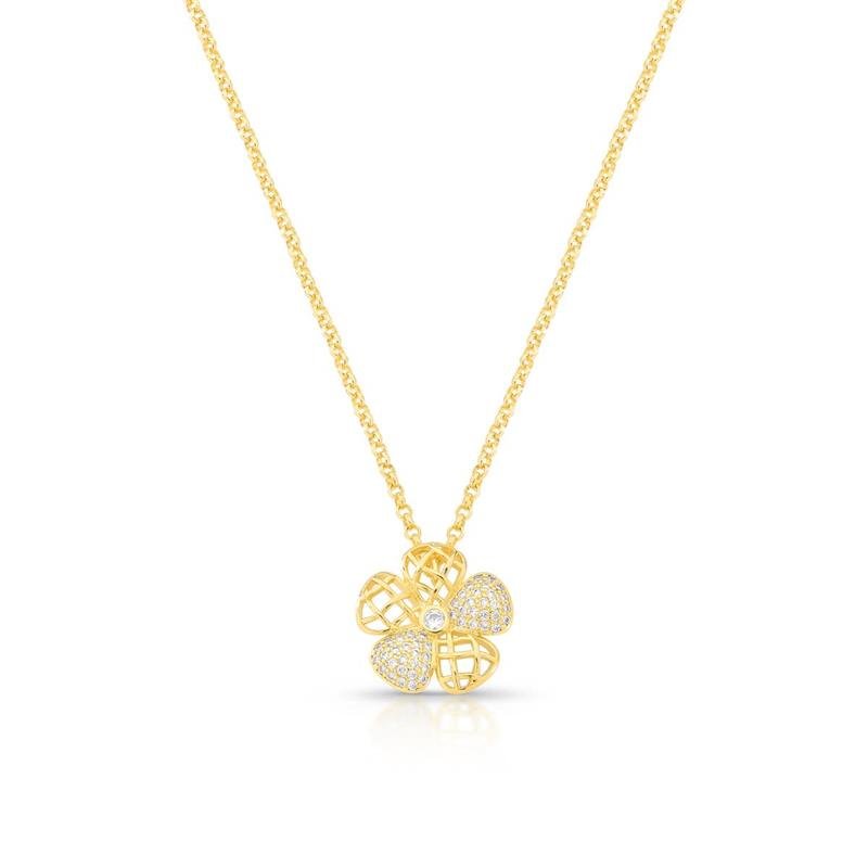 GARGANTILHA FLOR CRAVEJADA BANHADO OURO - CRISTAL
