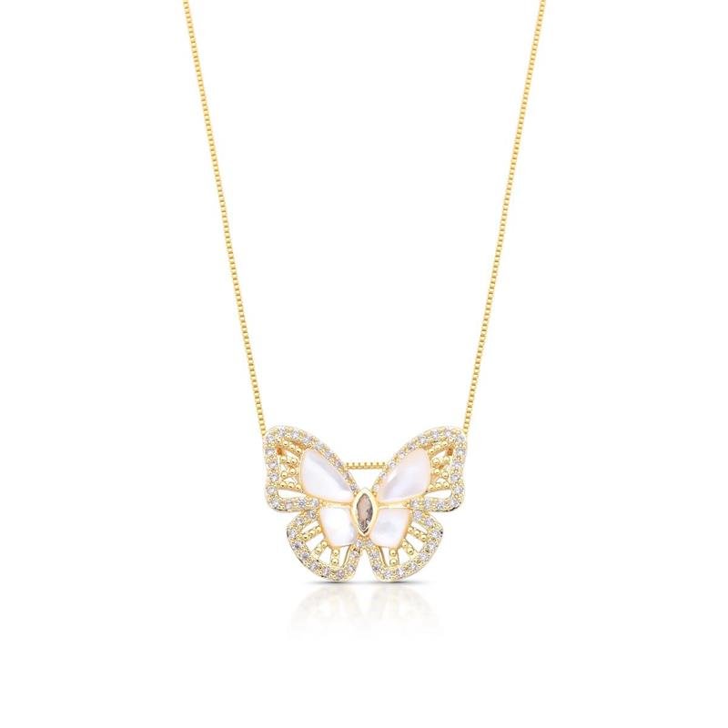 GARGANTILHA BORBOLETA BANHADO OURO - CRISTAL