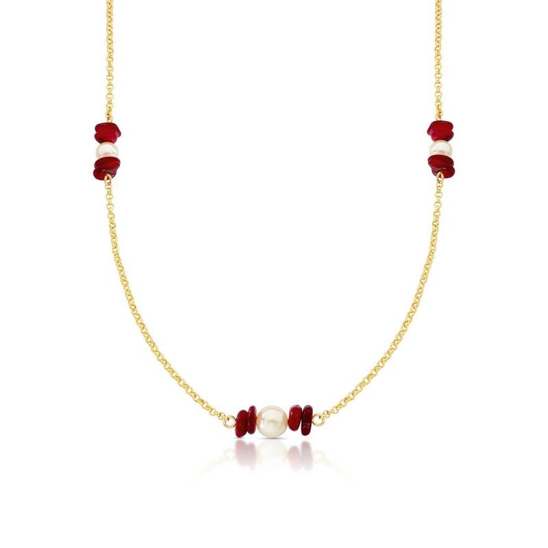 COLAR CASCALHOS BANHADO OURO - VERMELHO