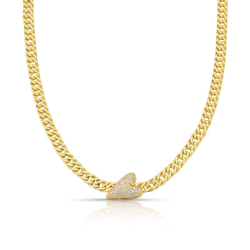 GARGANTILHA CORAÇÃO CRAVEJADO BANHADO OURO - CRISTAL