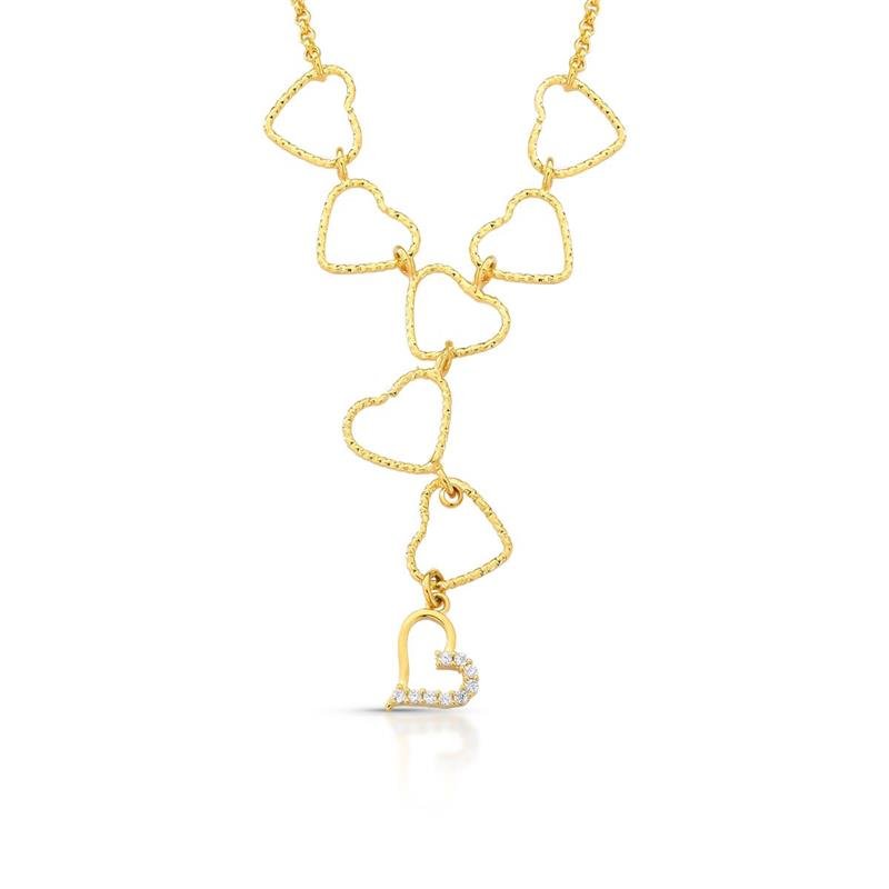 GARGANTILHA CORAÇÕES BANHADO OURO - CRISTAL