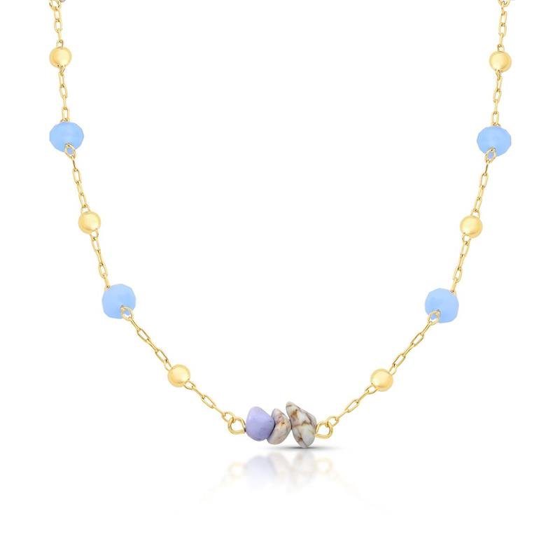 COLAR CASCALHOS BANHADO OURO - AZUL CLARO