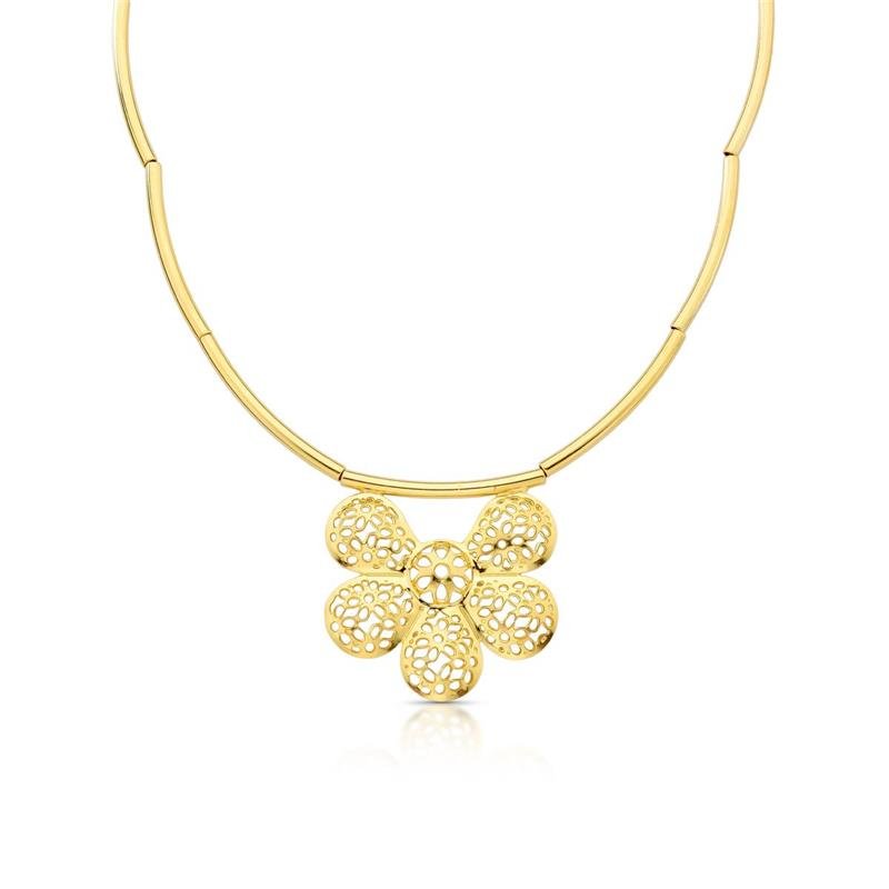 GARGANTILHA FLOR BANHADO OURO - .