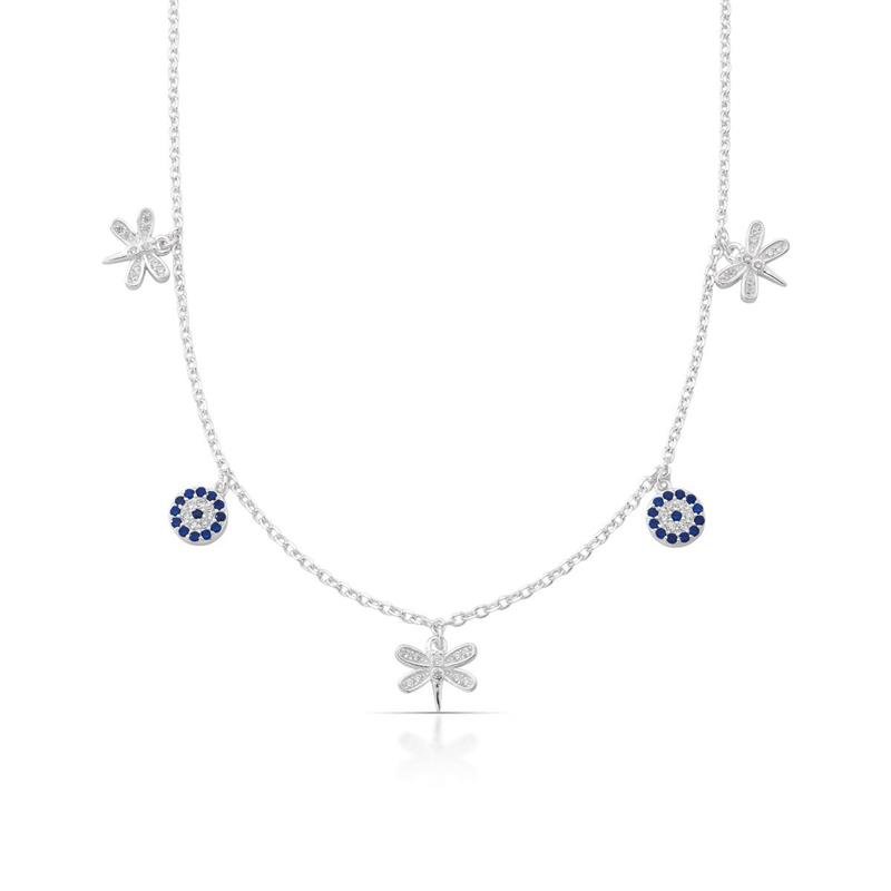 GARGANTILHA PROTEÇÃO PRATA 925 - AZUL/CRISTAL