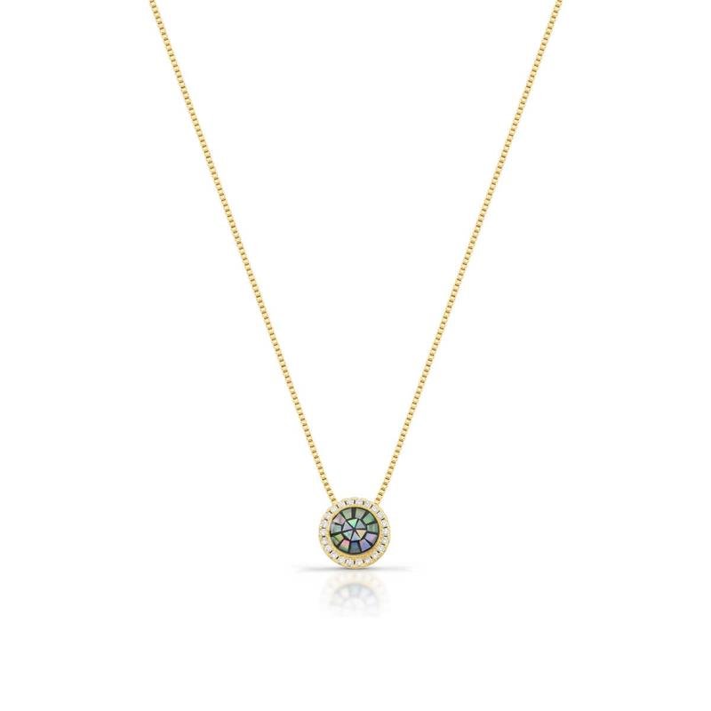 GARGANTILHA MOSAICO ABALONE BANHADO OURO - COLORIDO