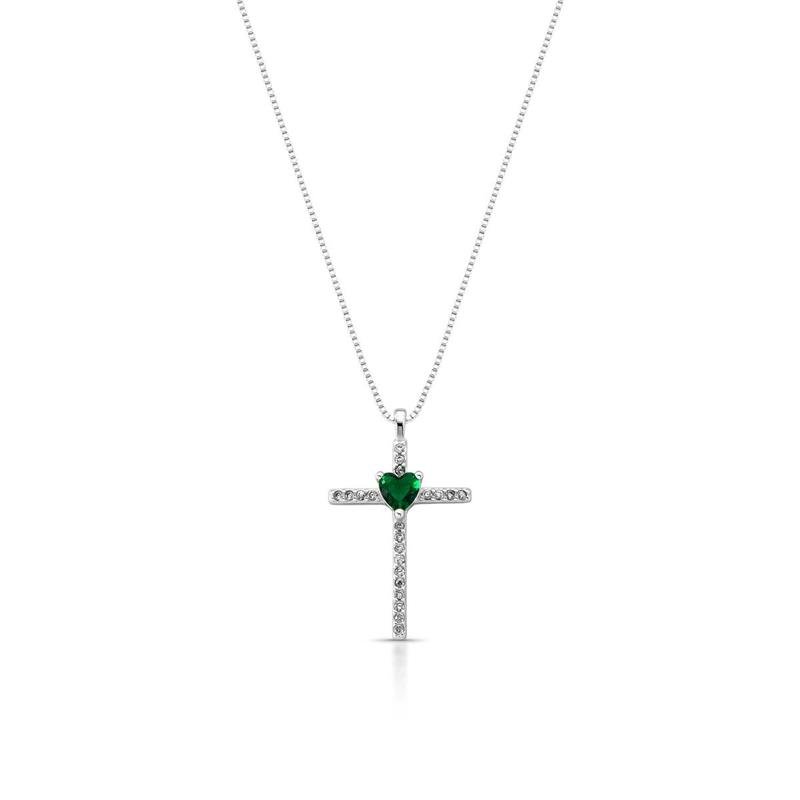 COLAR CRUZ PRATA 925 - VERDE/CRISTAL