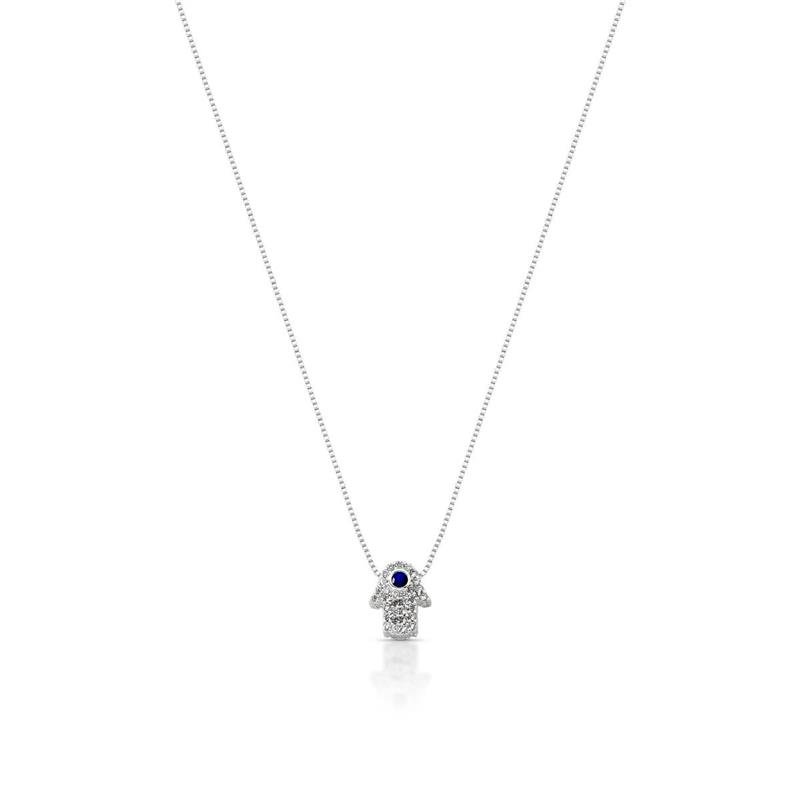 GARGANTILHA HAMSA PRATA 925 - AZUL/CRISTAL
