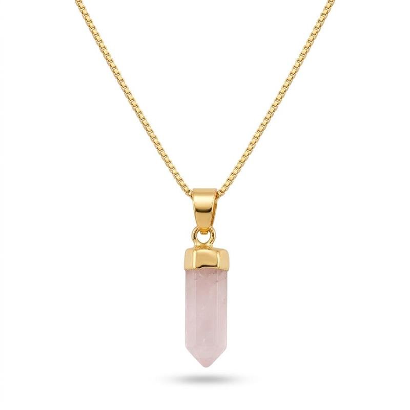 GARGANTILHA PEDRA TUBINHO BANHADO OURO - QUARTZO ROSA