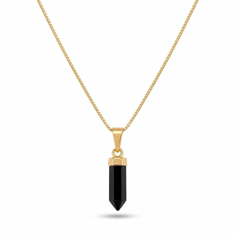 GARGANTILHA PEDRA TUBINHO BANHADO OURO - ONIX
