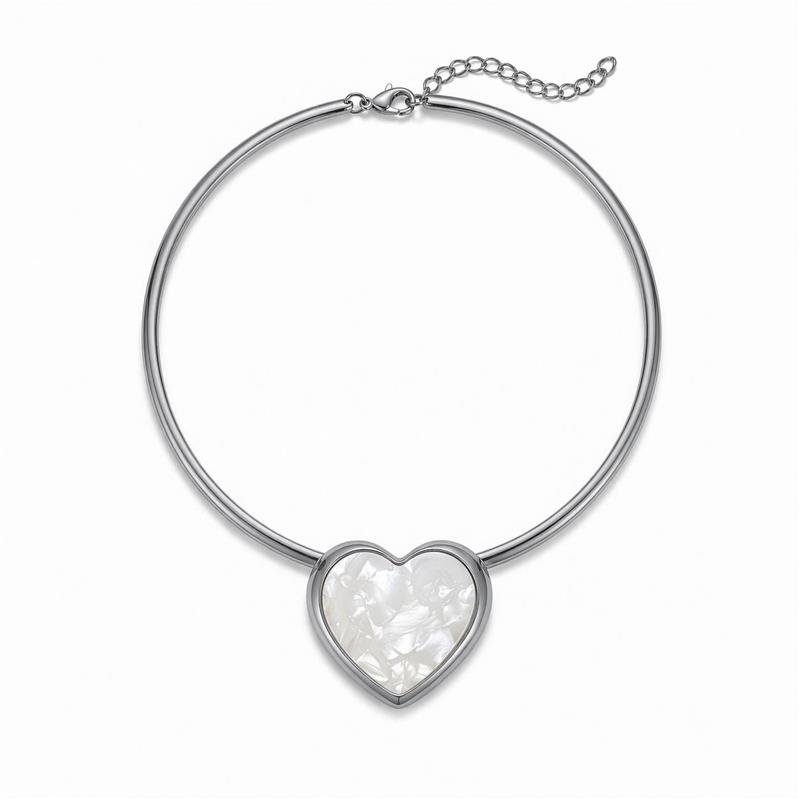 GARGANTILHA ARO CORAÇÃO BANHADO RÓDIO - BRANCO