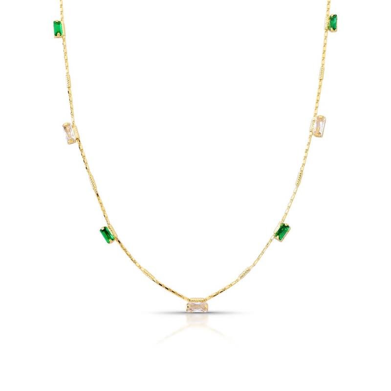 COLAR PEDRAS BANHADO OURO - VERDE/CRISTAL