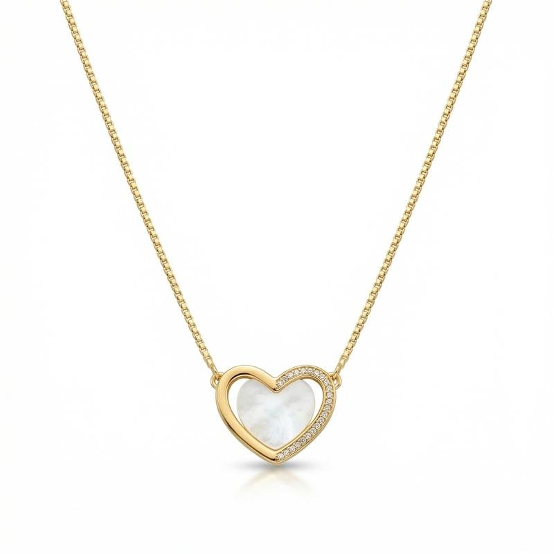 GARGANTILHA CORAÇÃO BANHADO OURO - CRISTAL