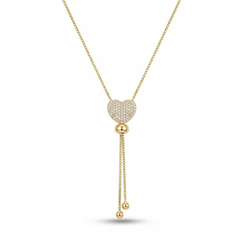 GRAVATINHA CORAÇÃO CRAVEJADO BANHADO OURO - CRISTAL