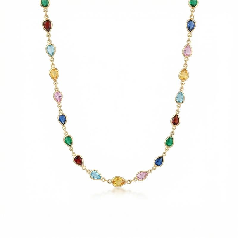 CHOKER ZIRCONIA GOTINHAS BANHADO OURO - COLORIDO