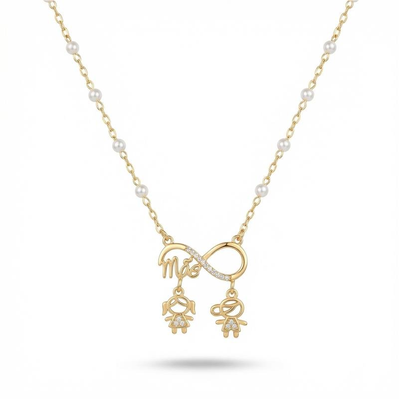 GARGANTILHA MÃE - CASAL BANHADO OURO - CRISTAL