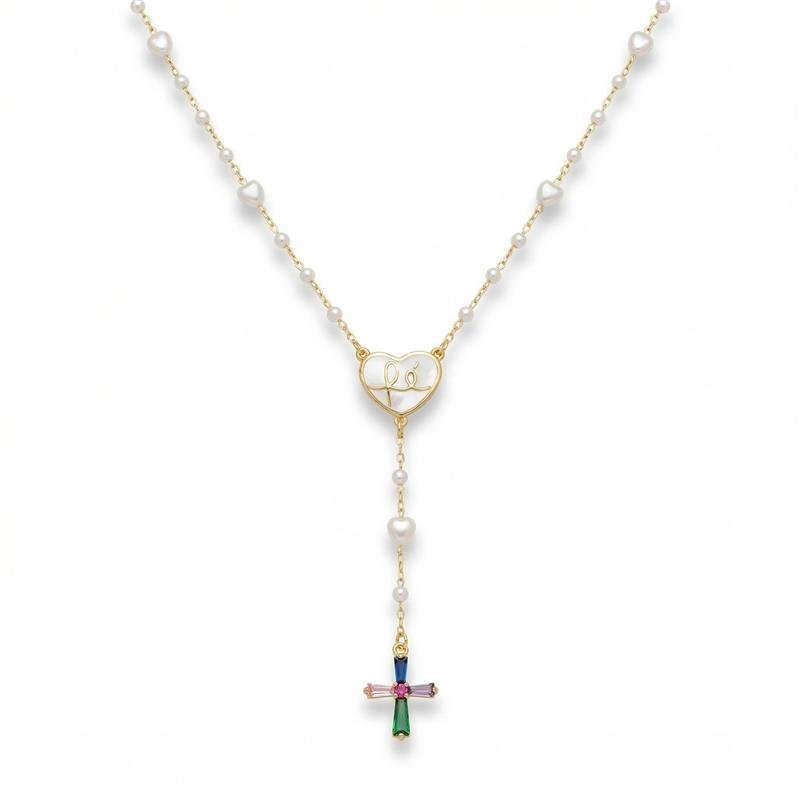 GARGANTILHA TERÇO FÉ BANHADO OURO - COLORIDO