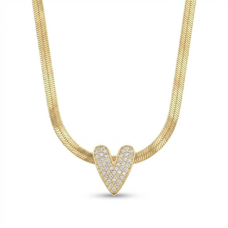 CHOKER FITA/CORAÇÃO CRAVEJADO BANHADO OURO - CRISTAL