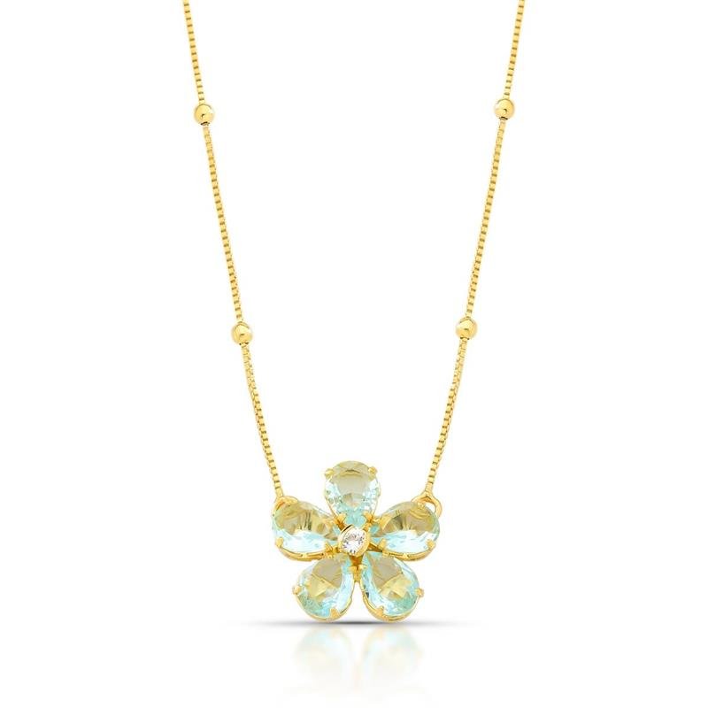 GARGANTILHA FLOR BANHADO OURO - AZUL CLARO