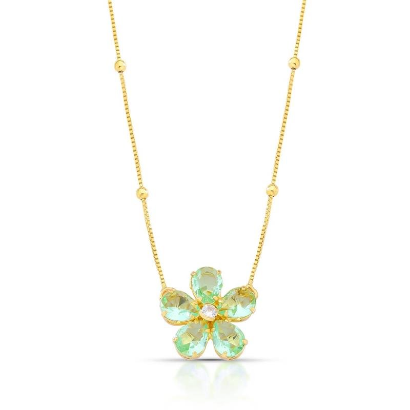 GARGANTILHA FLOR BANHADO OURO - VERDE CLARO