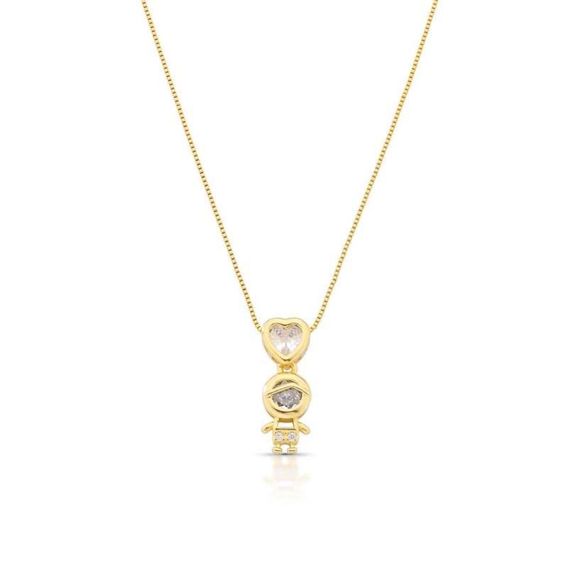 GARGANTILHA ZIRCONIA MENINO BANHADO OURO - CRISTAL