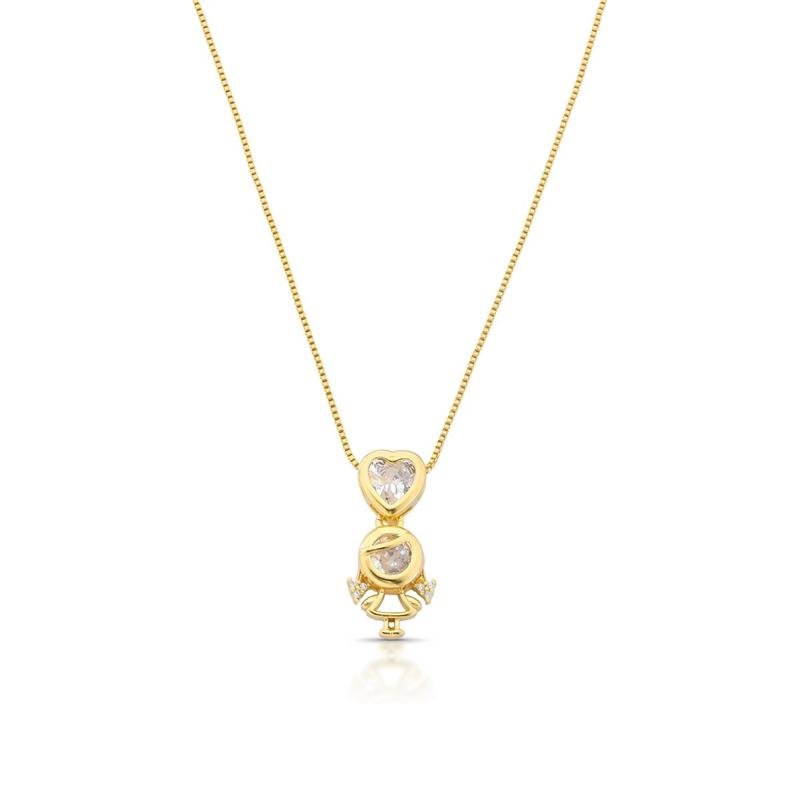 GARGANTILHA ZIRCONIA MENINA BANHADO OURO - CRISTAL