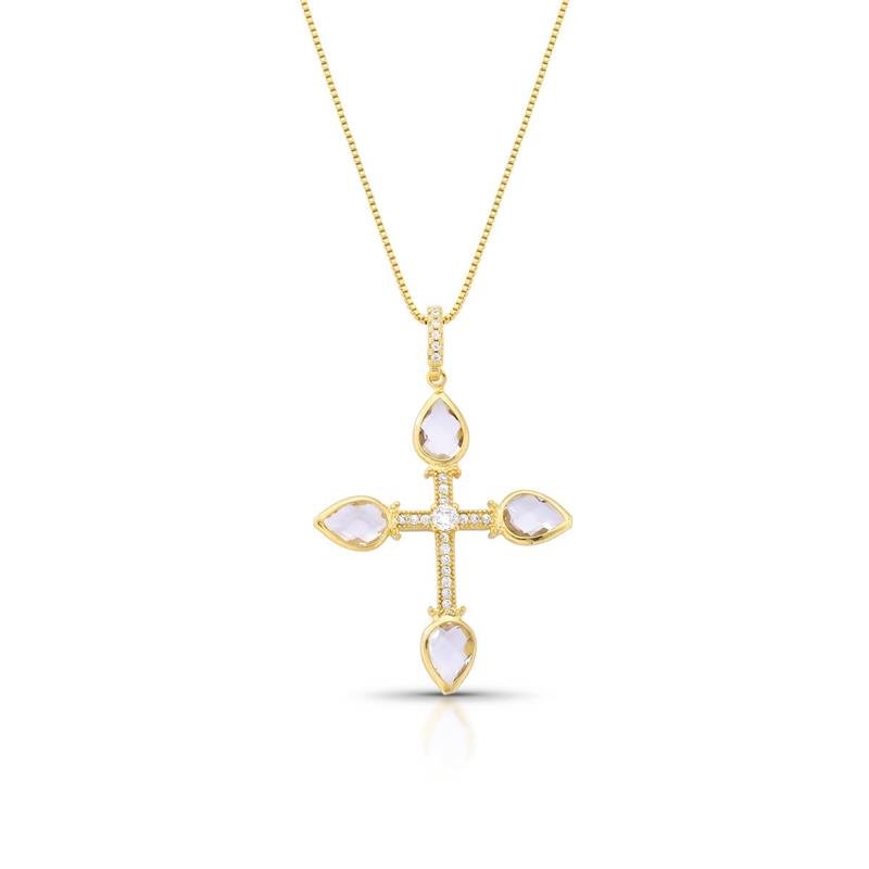 COLAR CRUZ BANHADO OURO - CRISTAL