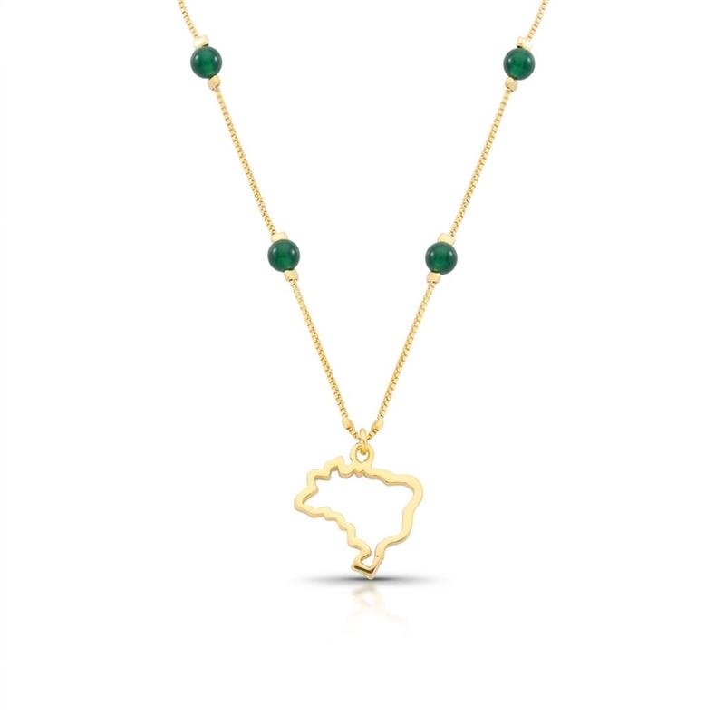 GARGANTILHA PEDRAS BRASIL BANHADO OURO - VERDE