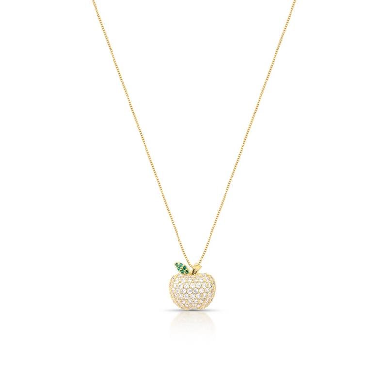 GARGANTILHA MAÇA CRAVEJADA BANHADO OURO - VERDE/CRISTAL