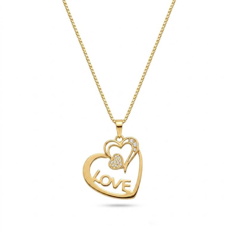 GARGANTILHA LOVE CRAVEJADO BANHADO OURO - CRISTAL