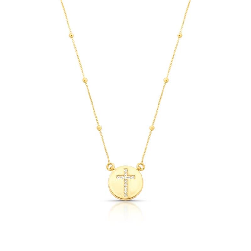 GARGANTILHA CRUZ CRAVEJADA BANHADO OURO - CRISTAL