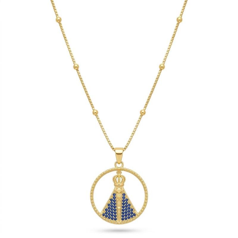 GARGANTILHA NOSSA SRA APARECIDA BANHADO OURO - AZUL