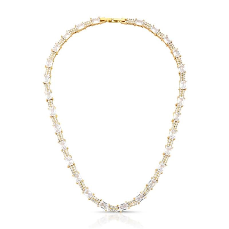 GARGANTILHA CRAVEJADA BANHADO OURO - CRISTAL