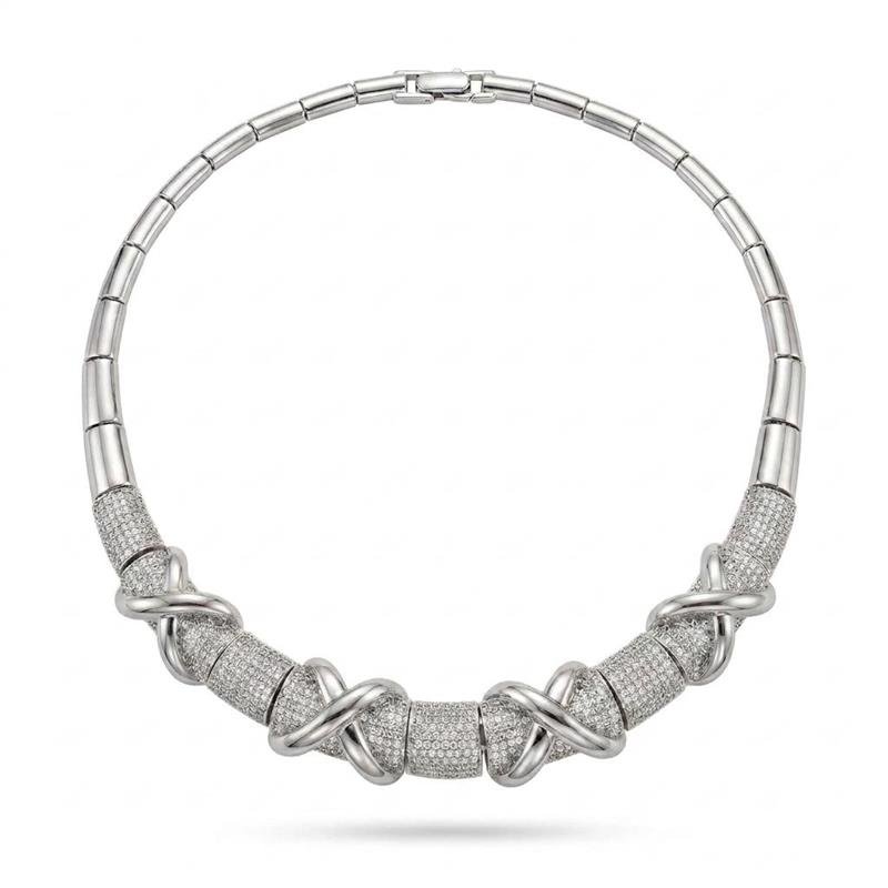 GARGANTILHA CRAVEJADA BANHADO RÓDIO - CRISTAL