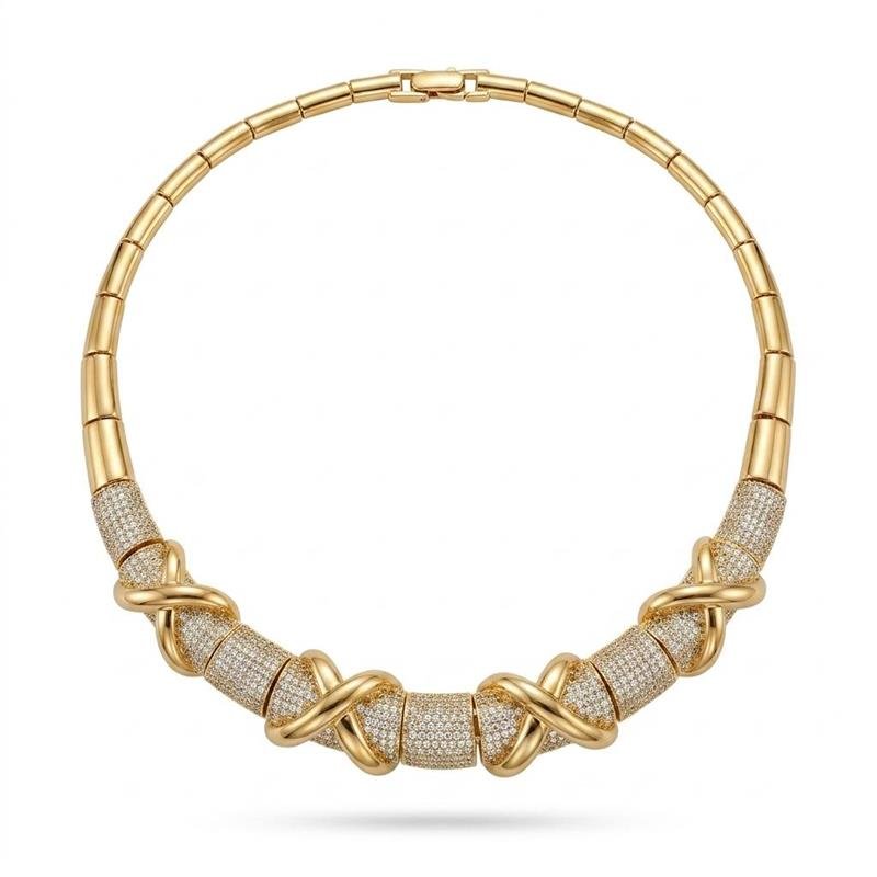 GARGANTILHA CRAVEJADA BANHADO OURO - CRISTAL